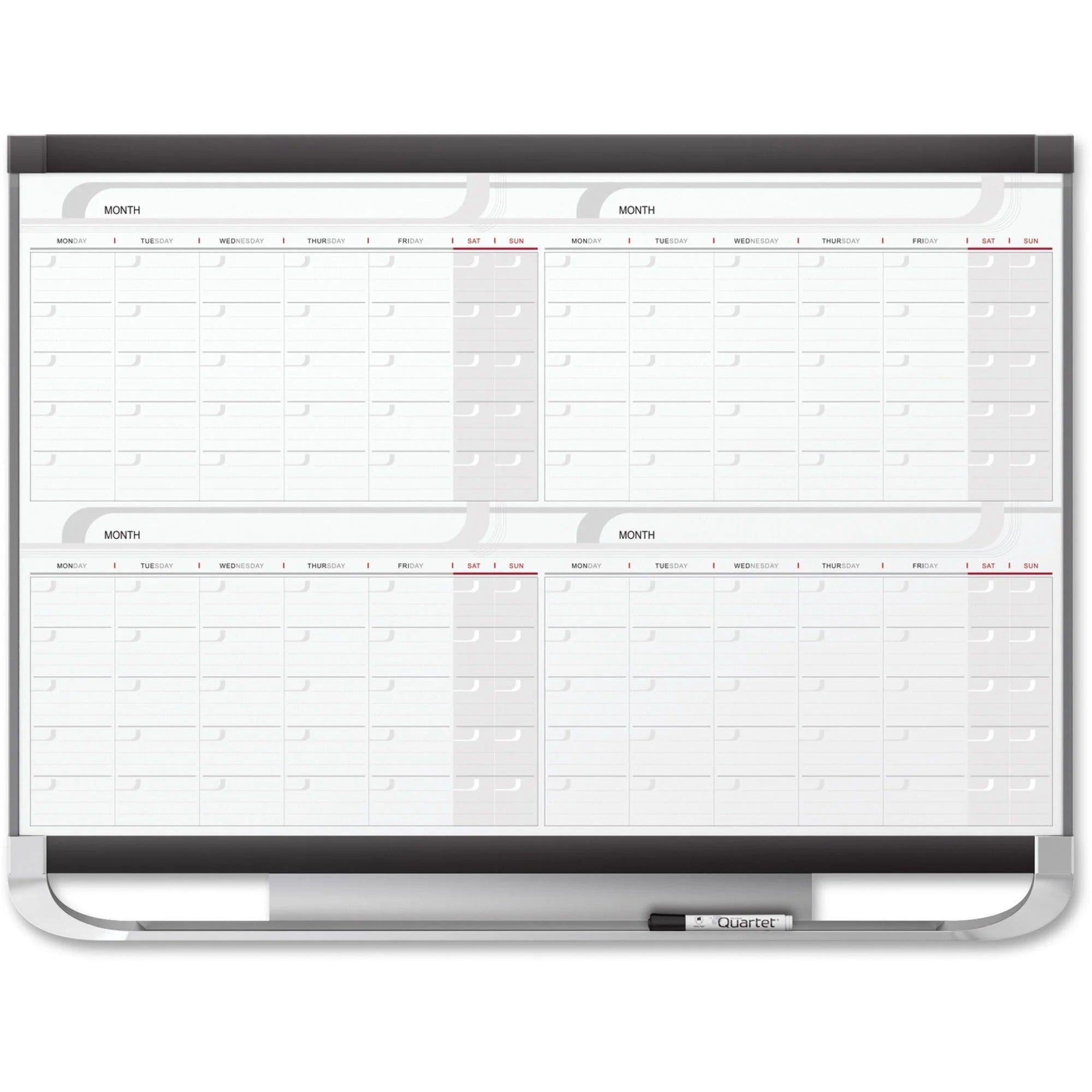 Quartet Prestige 2 Magnetic Calendar Whiteboard - Monthly Planner - 36’’ x 48’’ - Graphite & White - Boards