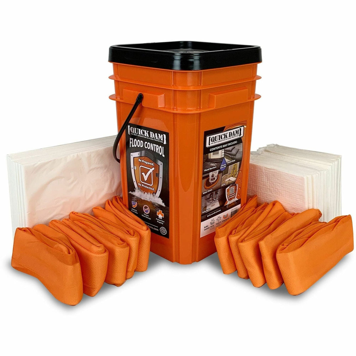 Quick Dam Compact Square Grab & Go Bucket Kits - Orange - 40 / Carton - Spill Control Absorbents