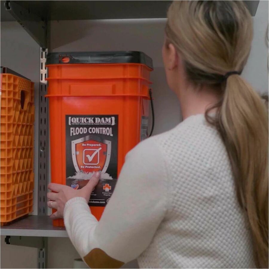 Quick Dam Compact Square Grab & Go Bucket Kits - Orange - 40 / Carton - Spill Control Absorbents
