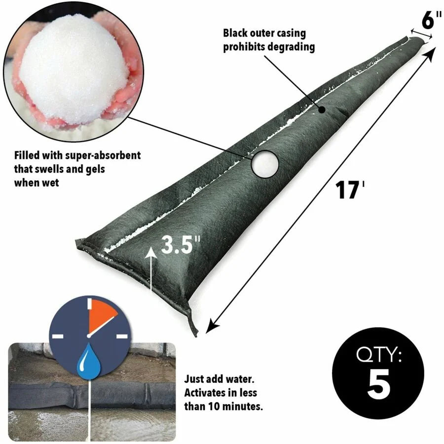 Quick Dam Flood Barriers - 3.5’’ Height - Black - 5 / Carton - Spill Control & Absorbents