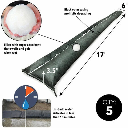 Quick Dam Flood Barriers - 3.5’’ Height - Black - 5 / Carton - Spill Control & Absorbents