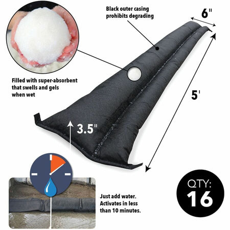 Quick Dam Flood Barriers - 3.5’’ Height - Black - 16 / Carton - Spill Control & Absorbents