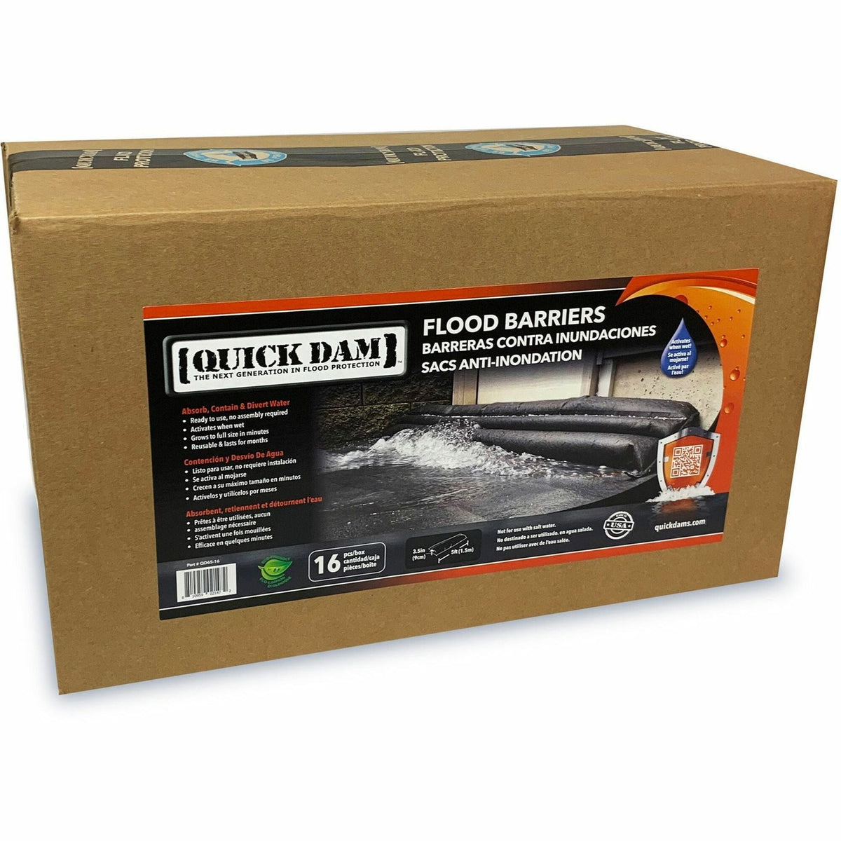 Quick Dam Flood Barriers - 3.5’’ Height - Black - 16 / Carton - Spill Control & Absorbents