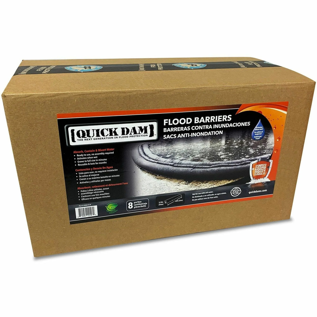 Quick Dam Flood Barriers: 3.5’’ Height Black - 8/Carton - Spill Control & Absorbents