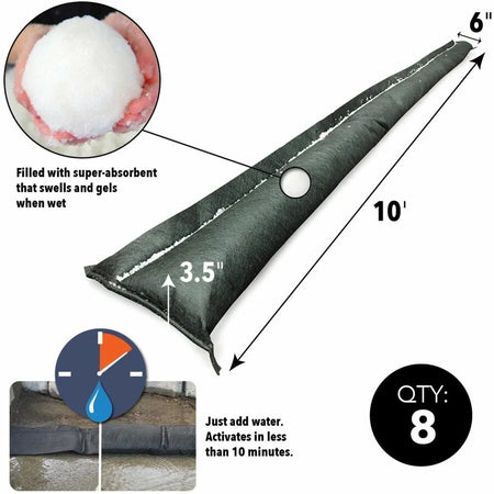 Quick Dam Flood Barriers: 3.5’’ Height Black - 8/Carton - Spill Control & Absorbents