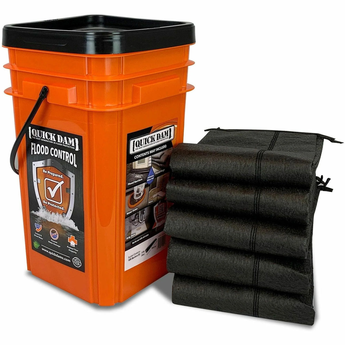 Quick Dam Grab & Go Flood Control Kit 3.5’’ Height Black 5 / Carton (APRQDGG105) - Spill Absorbents