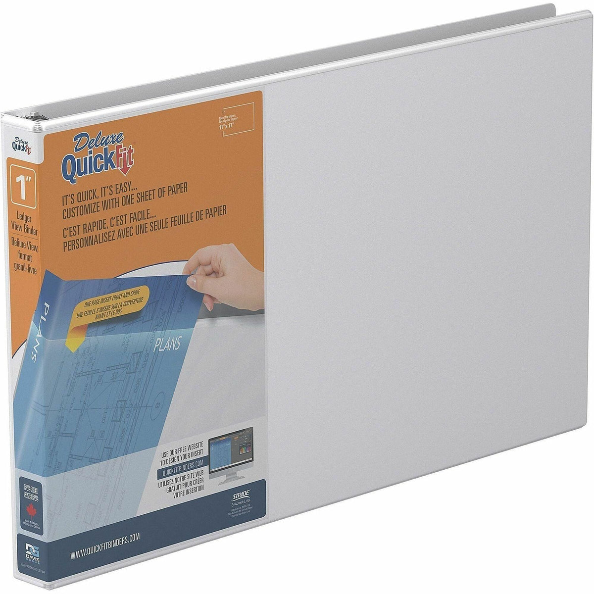 QuickFit Heavy-Duty Landscape 3-Ring Binder, D-Ring, View Binder, 1 Inch, White - 2000