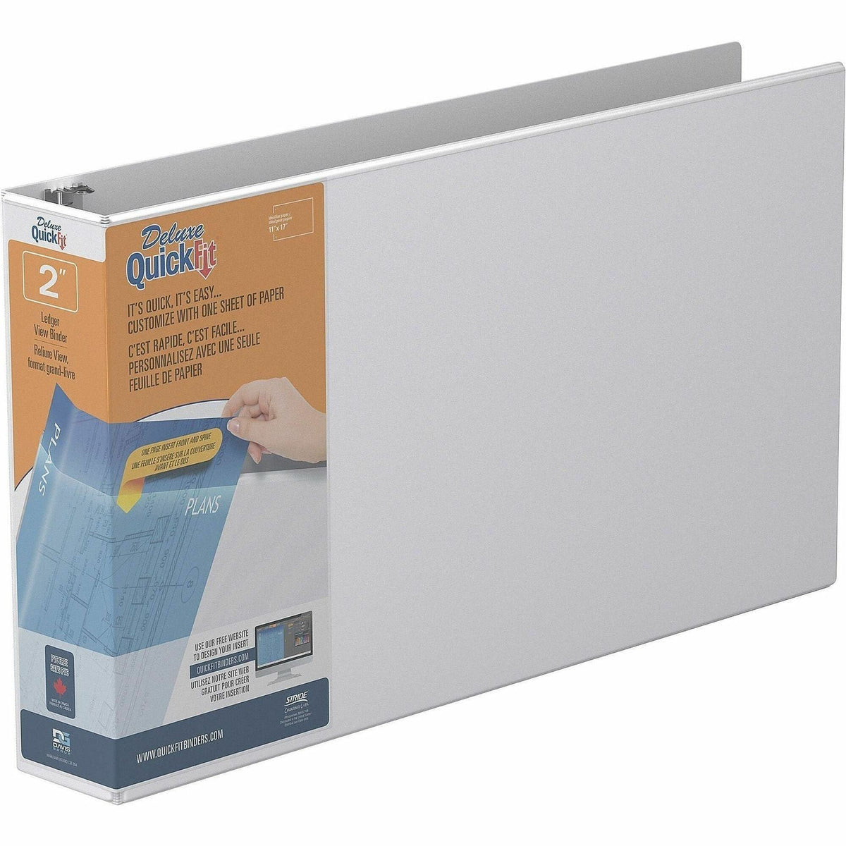 QuickFit Heavy-Duty Landscape 3-Ring Binder, D-Ring, View Binder, 2 Inch, White - 2000