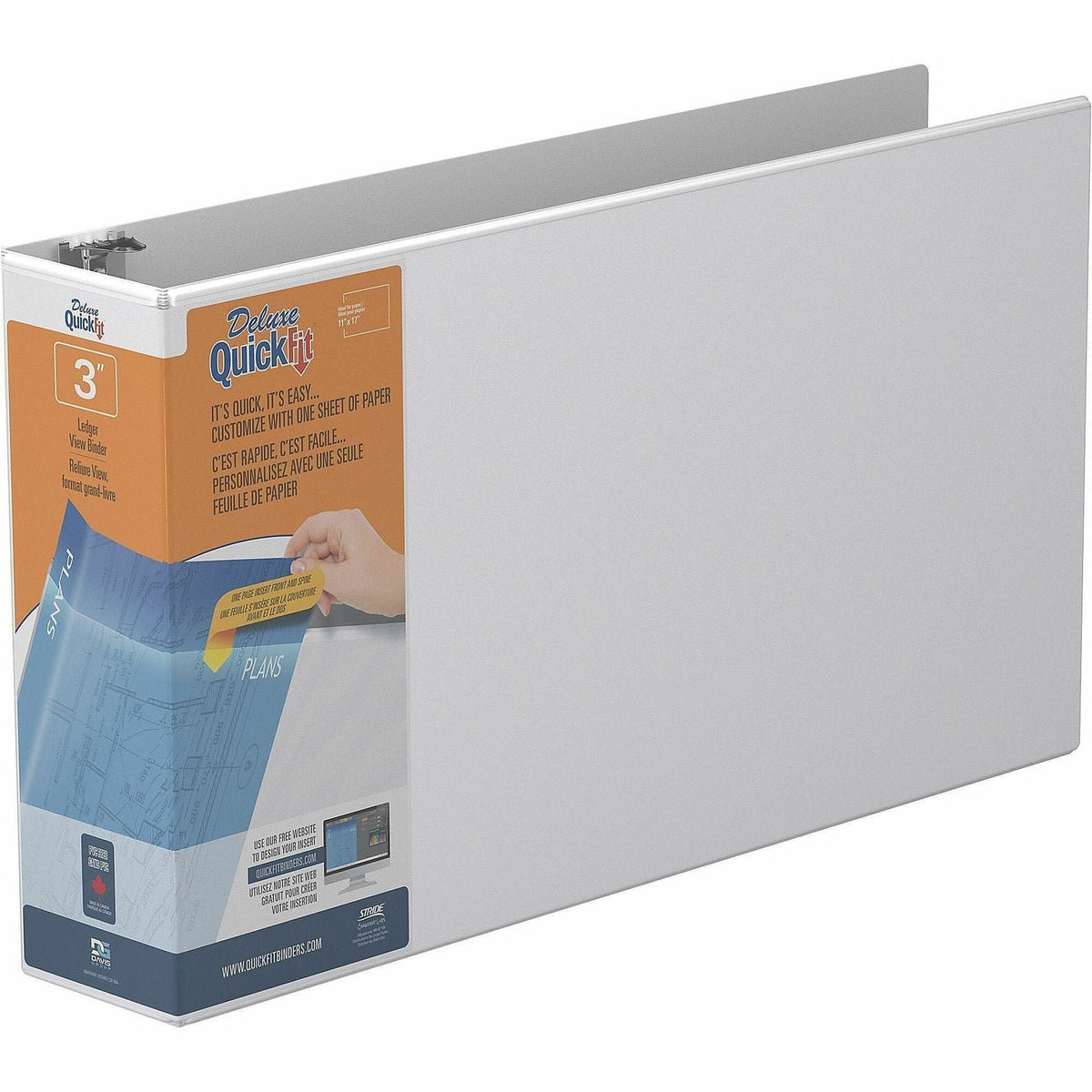 QuickFit Heavy-Duty Landscape 3-Ring Binder, D-Ring, View Binder, 3 Inch, White - 2000
