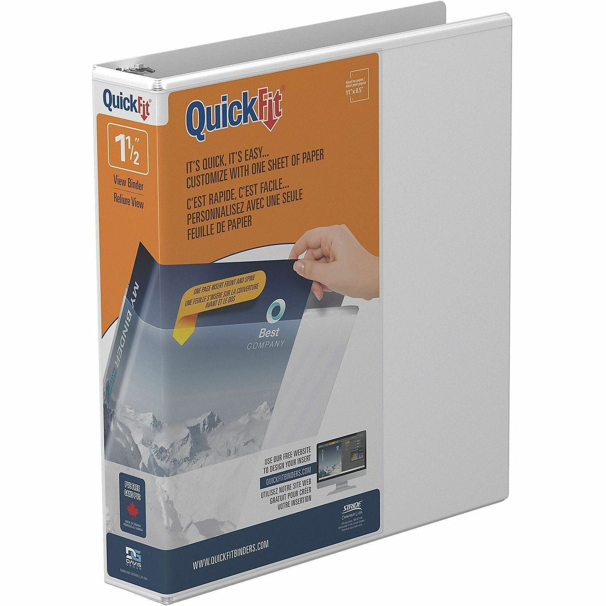 QuickFit View Binder, 3-Ring Binder, Angle D Ring, 1.5 Inch, White - 2000