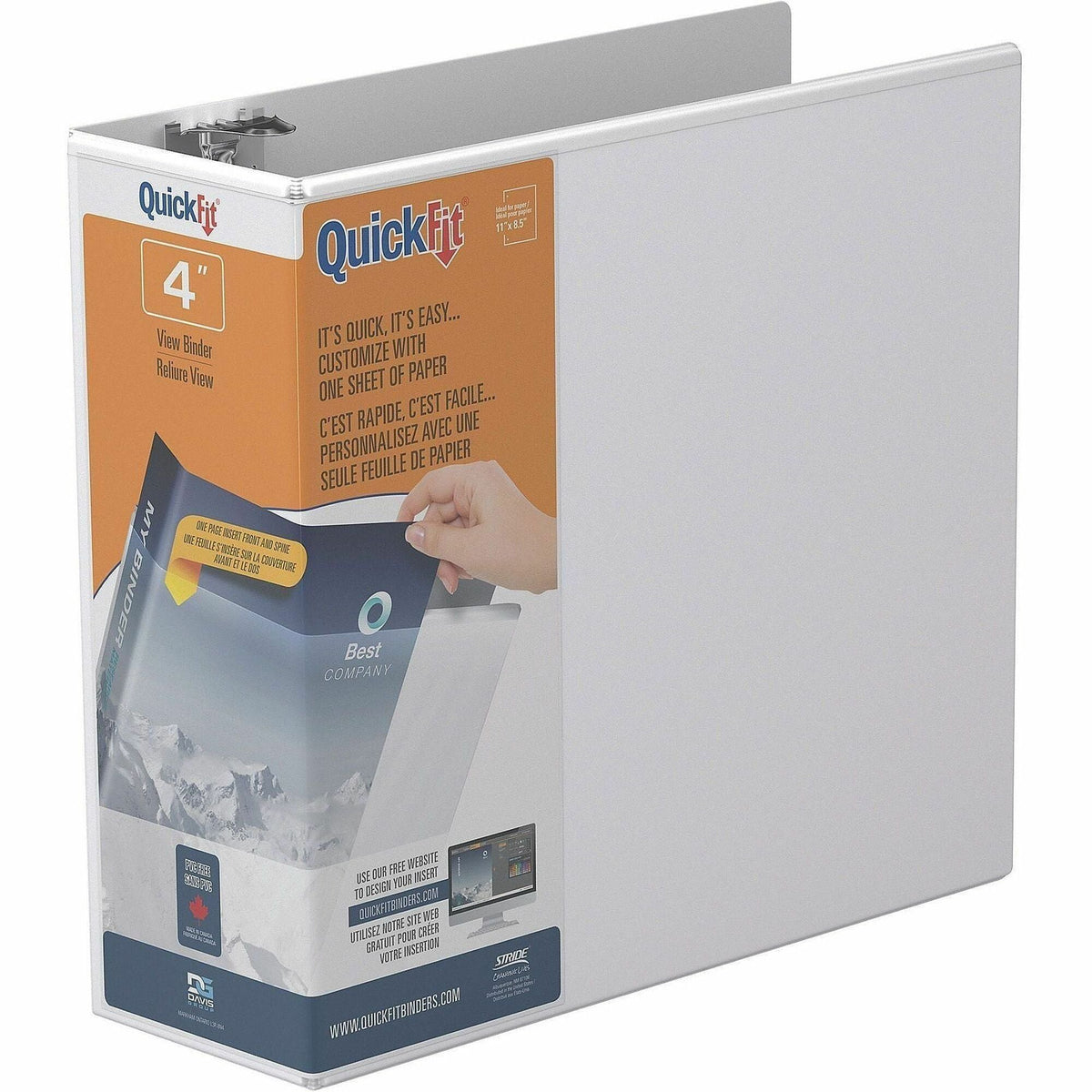 QuickFit View Binder, 3-Ring Binder, Angle D Ring, 4 Inch, White - 2000