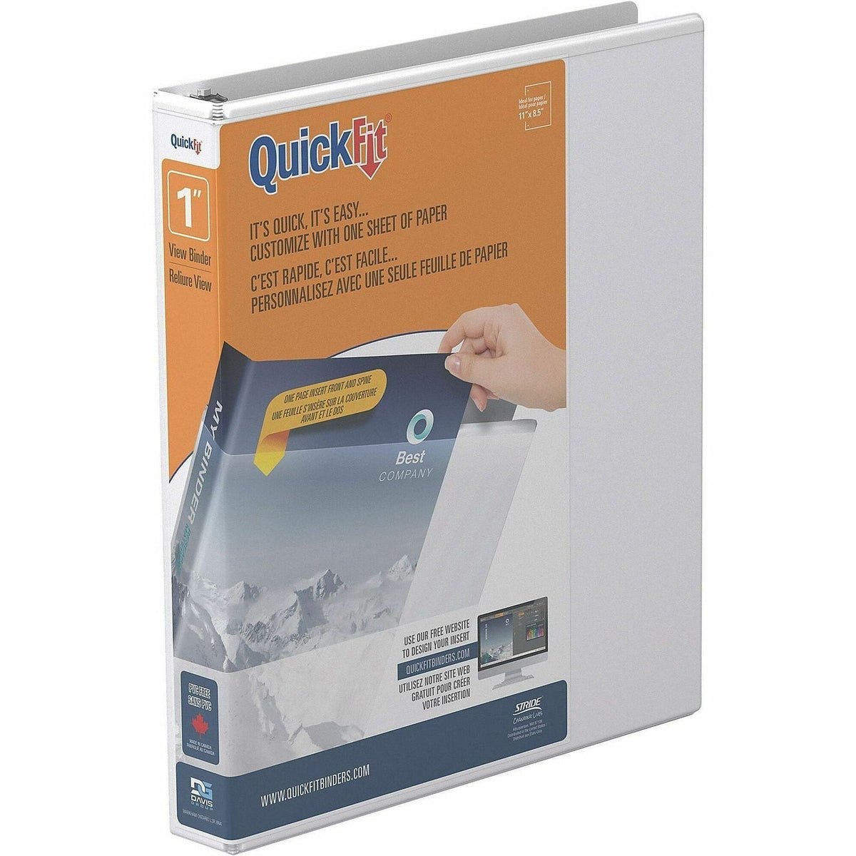QuickFit Clear-View Binder, 3-Ring Binder, Round Ring, 1 Inch, White - 2000