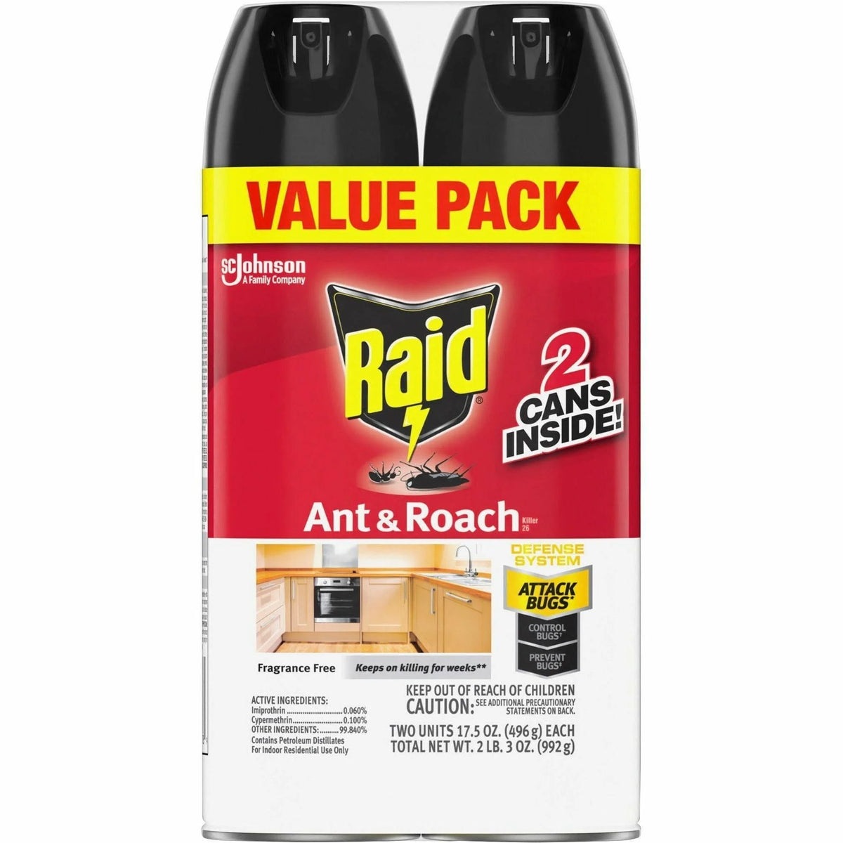 Raid Ant & Roach Killer Spray - Kills Various Bugs - 2 Pack - Pesticides