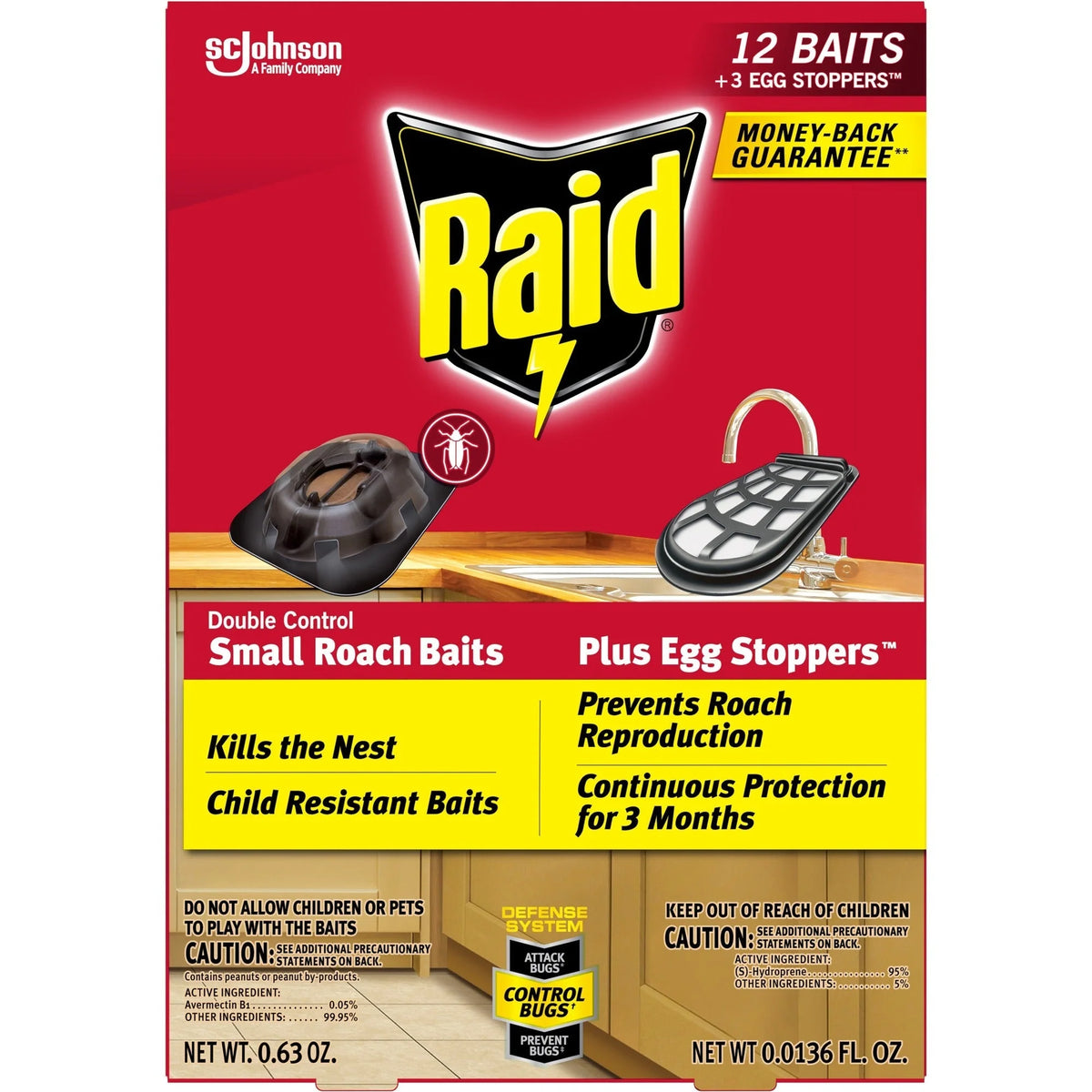 Raid Double Control Roach Baits - Cockroach Killer - Red - 12/Box - Pesticides