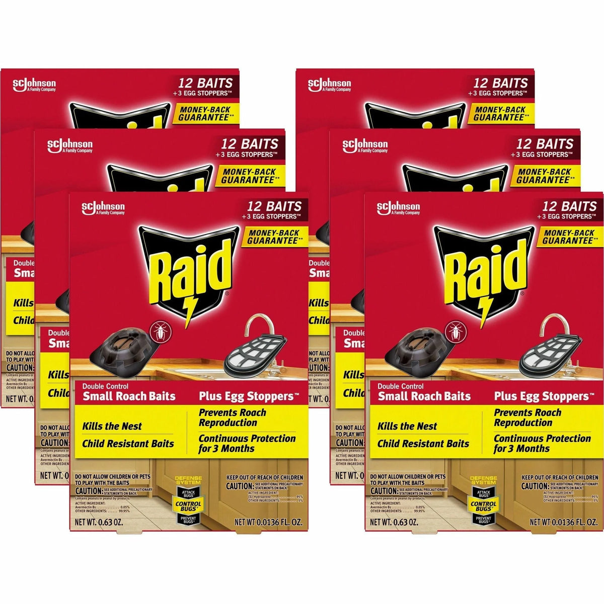 Raid Double Control Roach Baits - Kills Cockroaches - Red - 12/Box - Pesticides
