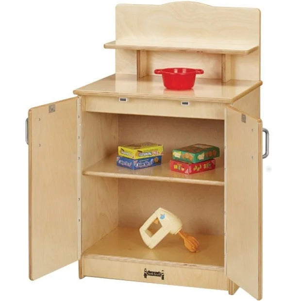 Rainbow Accents Culinary Creations Play Kitchen Cupboard - Woodgrain & Chrome - Pretend