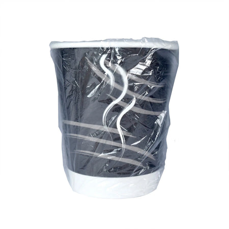 RDI 9 oz Double Wall Wrapped Hot Paper Cups - fl - Black - Drink Beverage Coffee Chocolate Tea