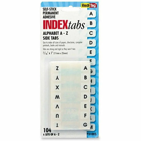 Redi-Tag Alphabetical Tab Indexes - 104 Printed Tabs - A-Z Characters - Self-adhesive White Plastic - Index Accessories