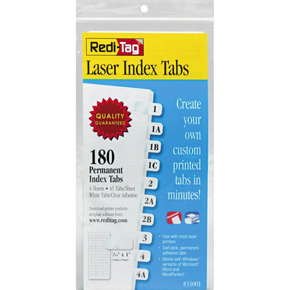 Redi-Tag Laser Printable Index Tabs - 180 Blank - White Self-adhesive - 180/Pack - Accessories & Page Markers