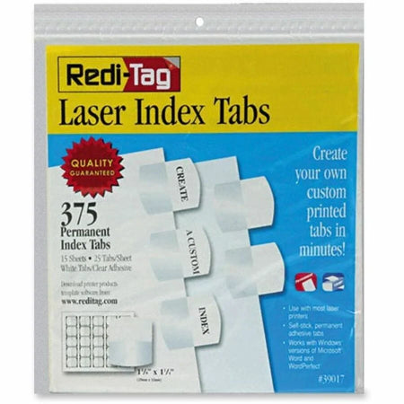 Redi-Tag Laser Printable Index Tabs - 375 Blank - White Self-adhesive - Non-toxic - Accessories & Page Markers