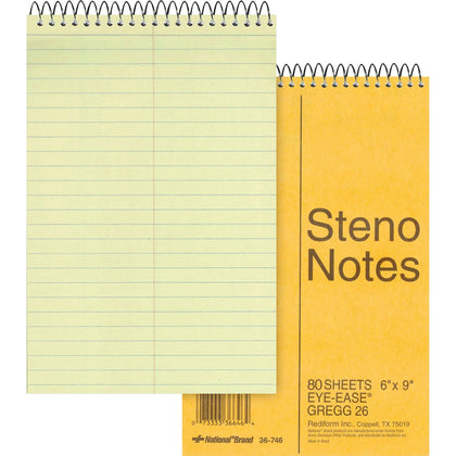 Rediform Steno Notebook: 80 Sheets Gregg Ruled Margin 6’’ x 9’’ - Green Paper - Notebooks