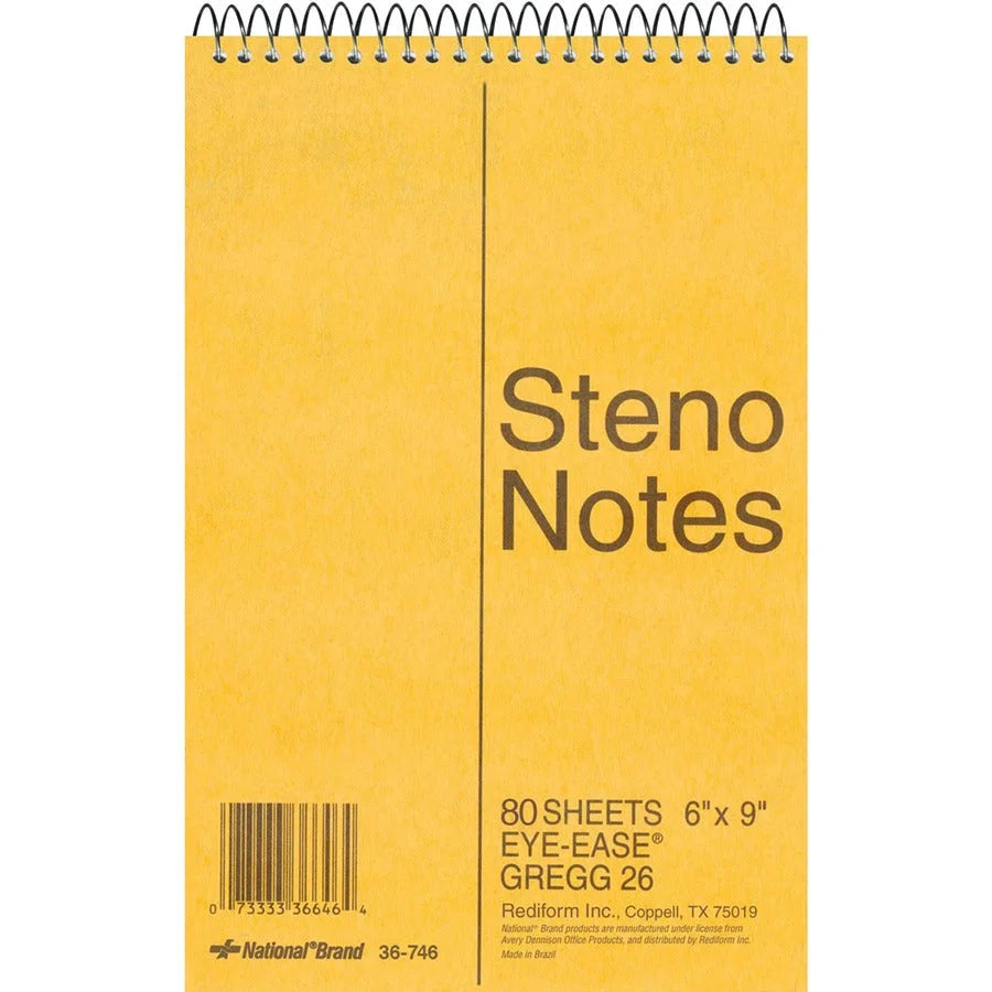 Rediform Steno Notebook: 80 Sheets Gregg Ruled Margin 6’’ x 9’’ - Green Paper - Notebooks
