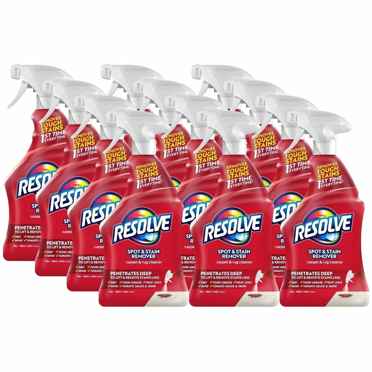 Resolve Stain Remover Cleaner: Fresh Linen Scent - 22 fl oz - 12/Carton - Floor/Carpet Cleaners & Protectors