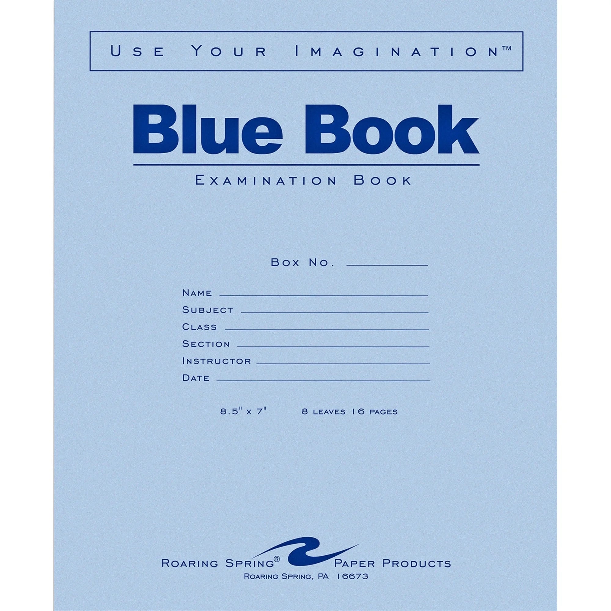 Roaring Spring Blue Book Exam Booklet - 8 Sheets 16 Pages - Student Notebooks & Folders
