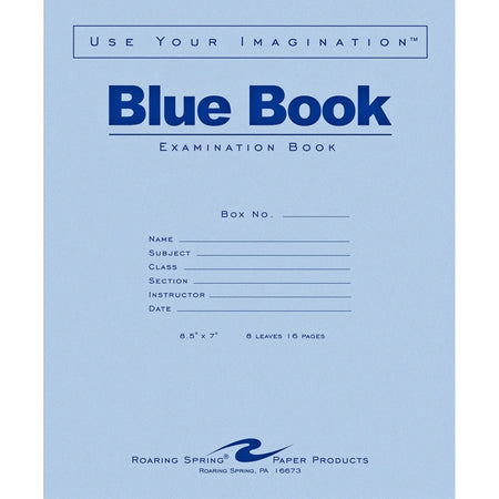 Roaring Spring Blue Book Exam Booklet - 8 Sheets 16 Pages - Student Notebooks & Folders