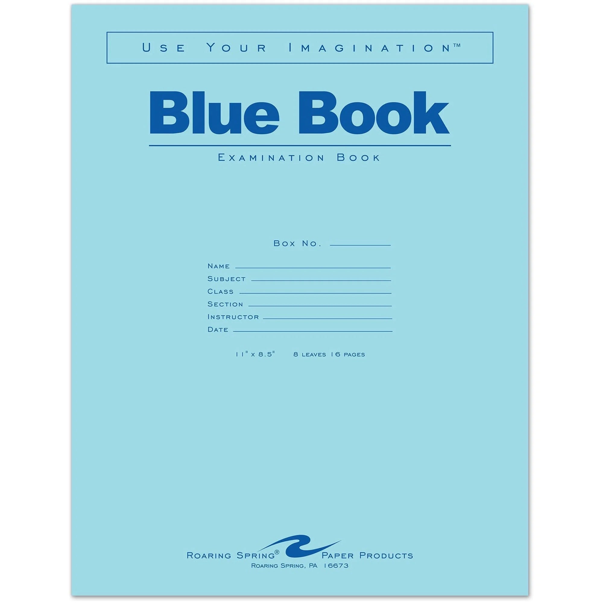 Roaring Spring Blue Examination Book - 8 Sheets - 16 Pages - 50 Pack - Student Notebooks & Folders