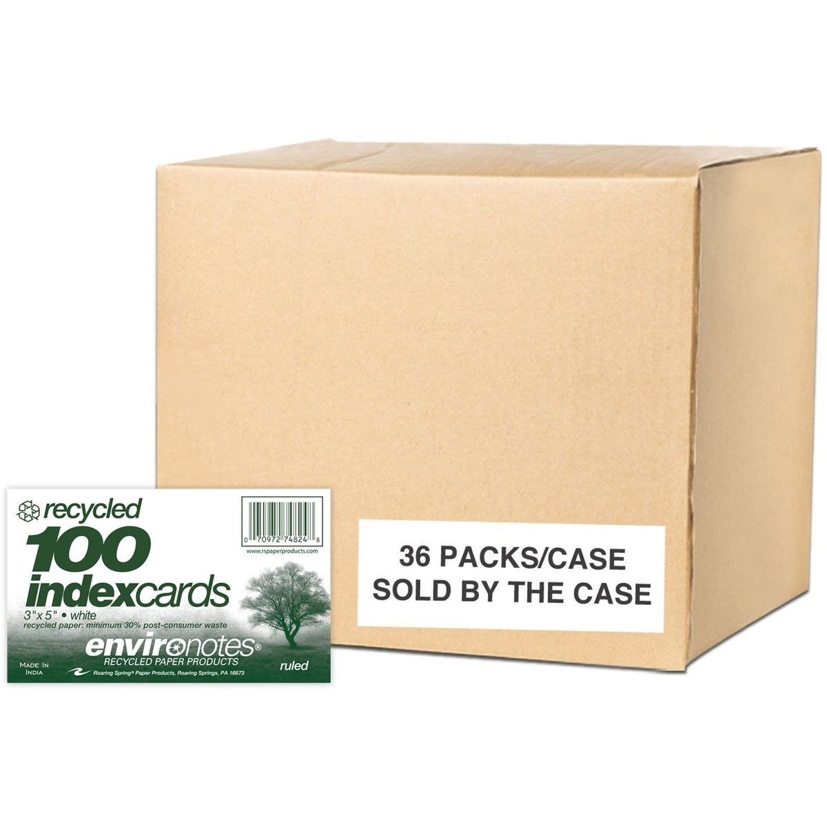 Roaring Spring EnviroNotes Index Cards - 100 Sheets - 200 Pages - Printed - Front Ruling Surface - 43 lb Basis Weight