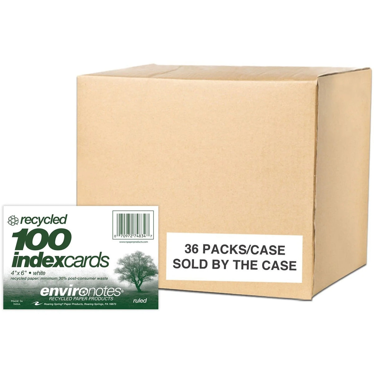 Roaring Spring EnviroNotes Index Cards - 100 Sheets - 200 Pages - Printed - Front Ruling Surface - 43 lb Basis Weight