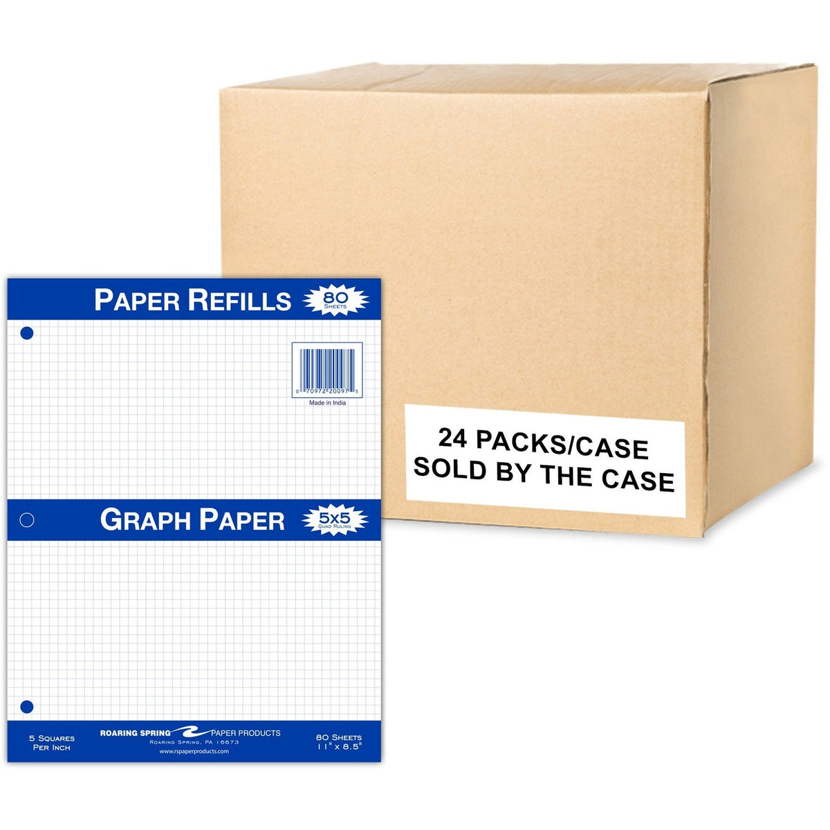 Roaring Spring Graph Filler Paper - 80 Sheets - 160 Pages - Printed - Both Side Ruling Surface - 3 Hole(s) - 15 lb