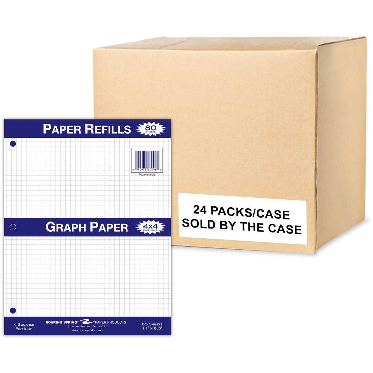 Roaring Spring Graph Filler Paper - 80 Sheets - 160 Pages - Printed - Both Side Ruling Surface - 3 Hole(s) - 15 lb