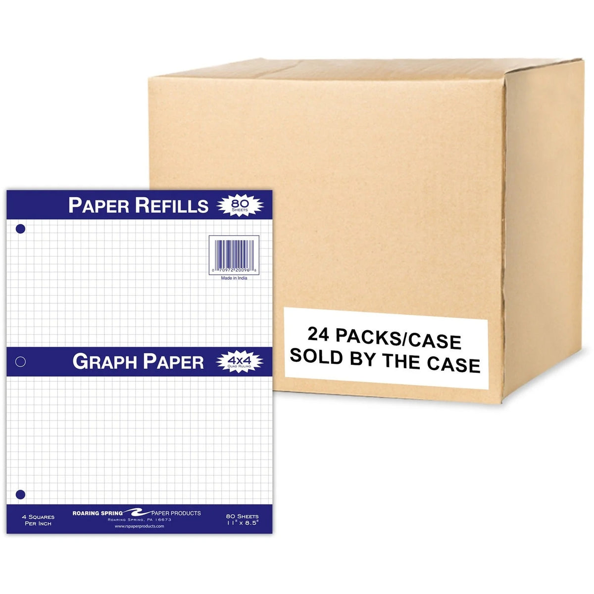 Roaring Spring Graph Filler Paper - 80 Sheets - 160 Pages - Printed - Both Side Ruling Surface - 3 Hole(s) - 15 lb