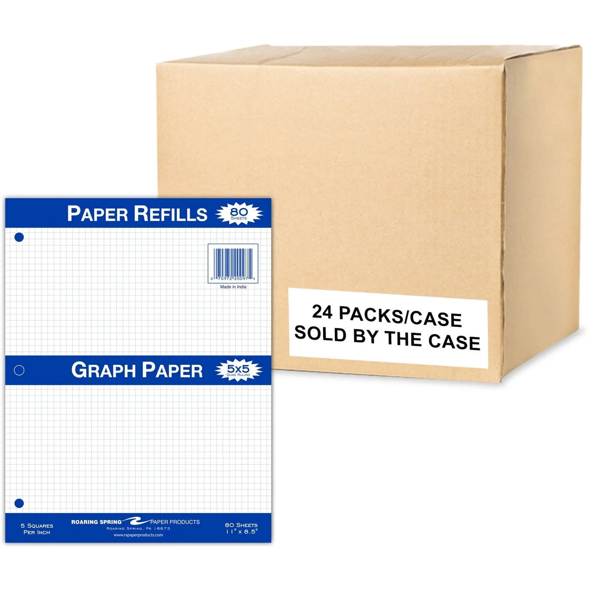 Roaring Spring Graph Filler Paper - 80 Sheets - 160 Pages - Printed - Both Side Ruling Surface - 3 Hole(s) - 15 lb