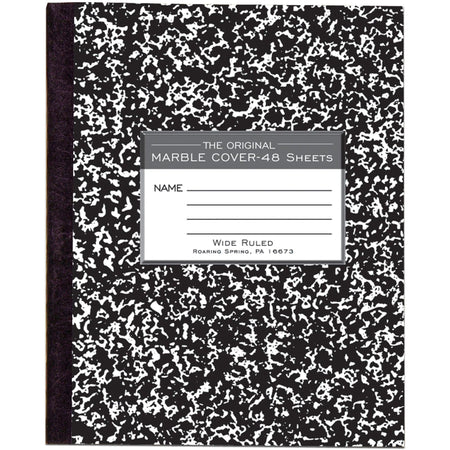 Roaring Spring Wide Ruled Flexible Cover Composition Book, 8.5" x 7" 48 Sheets, Black Marble - 2000