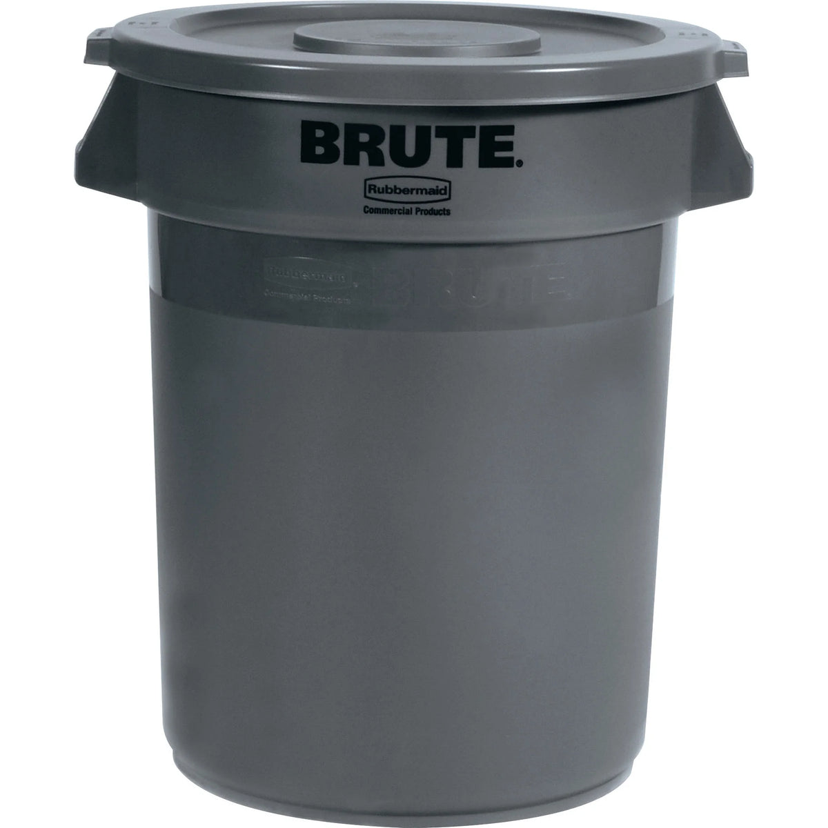 Rubbermaid Commercial Brute 32-Gallon Container Flat Lid - Round - Plastic - 1 Each - Gray - Waste Containers & Lids