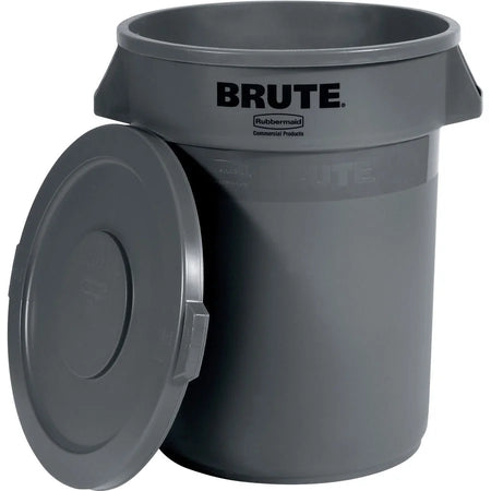 Rubbermaid Commercial Brute 32-Gallon Container Flat Lid - Round - Plastic - 1 Each - Gray - Waste Containers & Lids