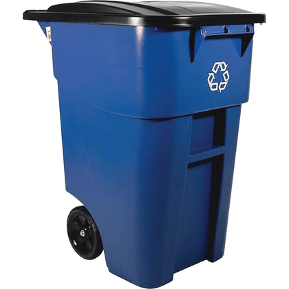 Rubbermaid Commercial Brute Recycling Rollout Container: 50 gal - Heavy Duty Easy to Clean - Blue - Bins