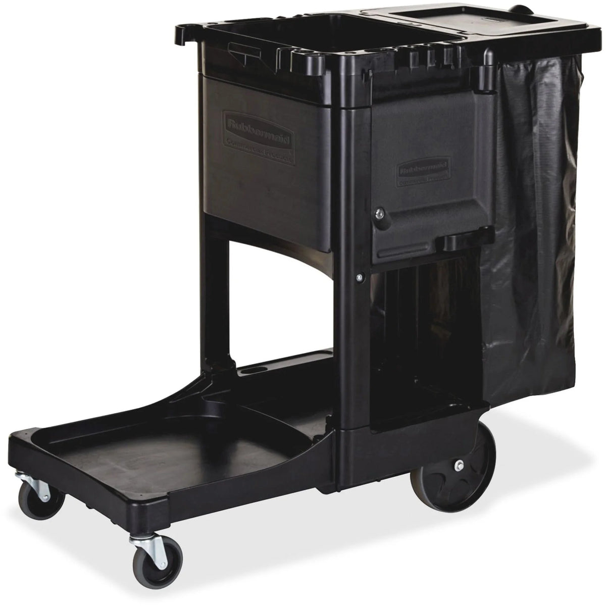 Rubbermaid Commercial Executive Cleaning Cart - 3-Shelf 8’’ & 4’’ Casters - Black - Cleaning/Utility Carts