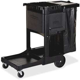 Rubbermaid Commercial Executive Cleaning Cart - 3-Shelf 8’’ & 4’’ Casters - Black - Cleaning/Utility Carts