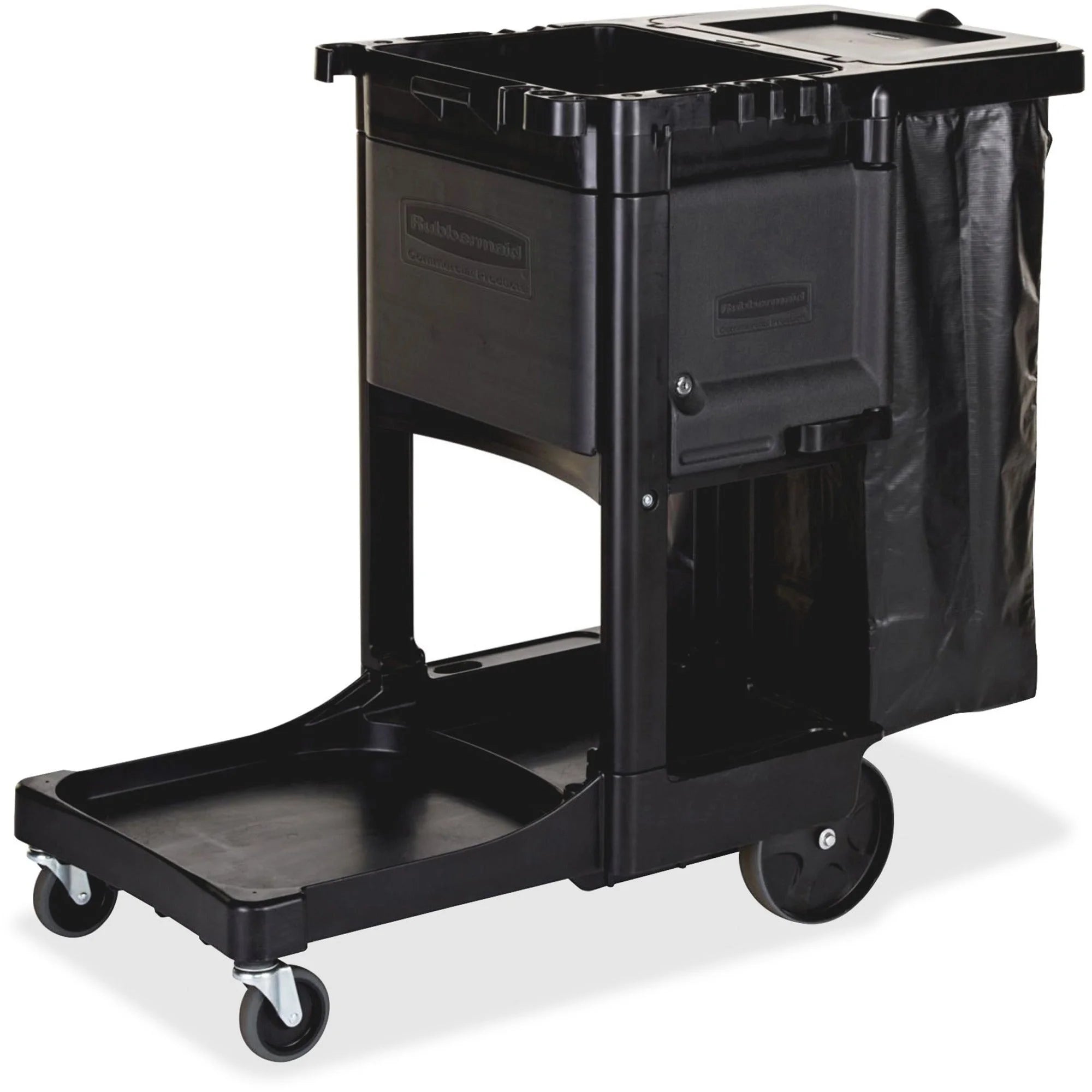Rubbermaid Commercial Executive Cleaning Cart - 3-Shelf 8’’ & 4’’ Casters - Black - Cleaning/Utility Carts