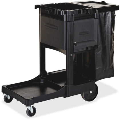 Rubbermaid Commercial Executive Cleaning Cart - 3-Shelf 8’’ & 4’’ Casters - Black - Cleaning/Utility Carts
