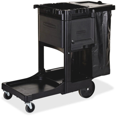 Rubbermaid Commercial Executive Cleaning Cart - 3-Shelf 8’’ & 4’’ Casters - Black - Cleaning/Utility Carts