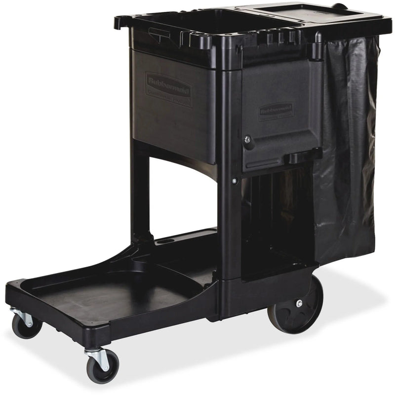 Rubbermaid Commercial Executive Cleaning Cart - 3-Shelf 8’’ & 4’’ Casters - Black - Cleaning/Utility Carts