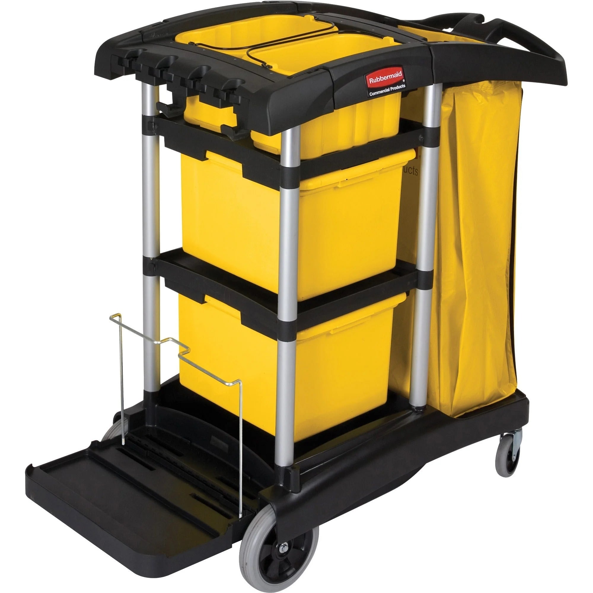Rubbermaid Commercial Janitorial Cart - High Capacity 48.25’’ x 22’’ 44’’ Yellow/Black - Cleaning/Utility Carts