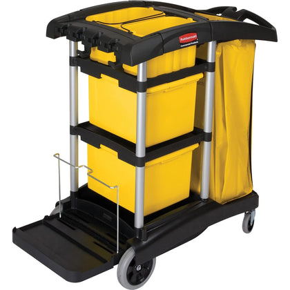 Rubbermaid Commercial Janitorial Cart - High Capacity 48.25’’ x 22’’ 44’’ Yellow/Black - Cleaning/Utility Carts