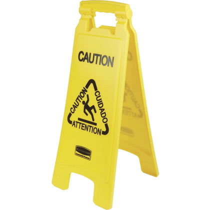 Rubbermaid Commercial Multi-Lingual Caution Floor Sign - 1 Each - English Spanish French German - CAUTION Print/Message
