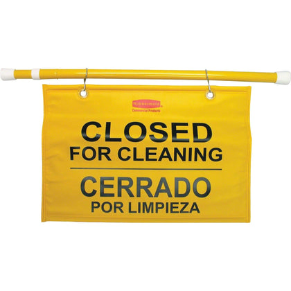 Rubbermaid Commercial Multilingual Closed for Cleaning Safety Sign - 1 Each - English French Spanish - Print/Message